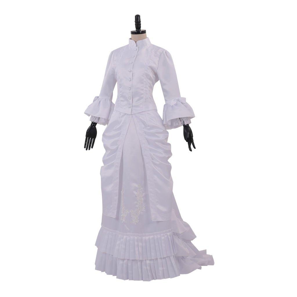 Women's Medieval Victorian Civil War White Dress | Baroque Ruffle Bustle Ball Gown - Coscosmos