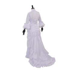 Women's Medieval Victorian Civil War White Dress | Baroque Ruffle Bustle Ball Gown - Coscosmos