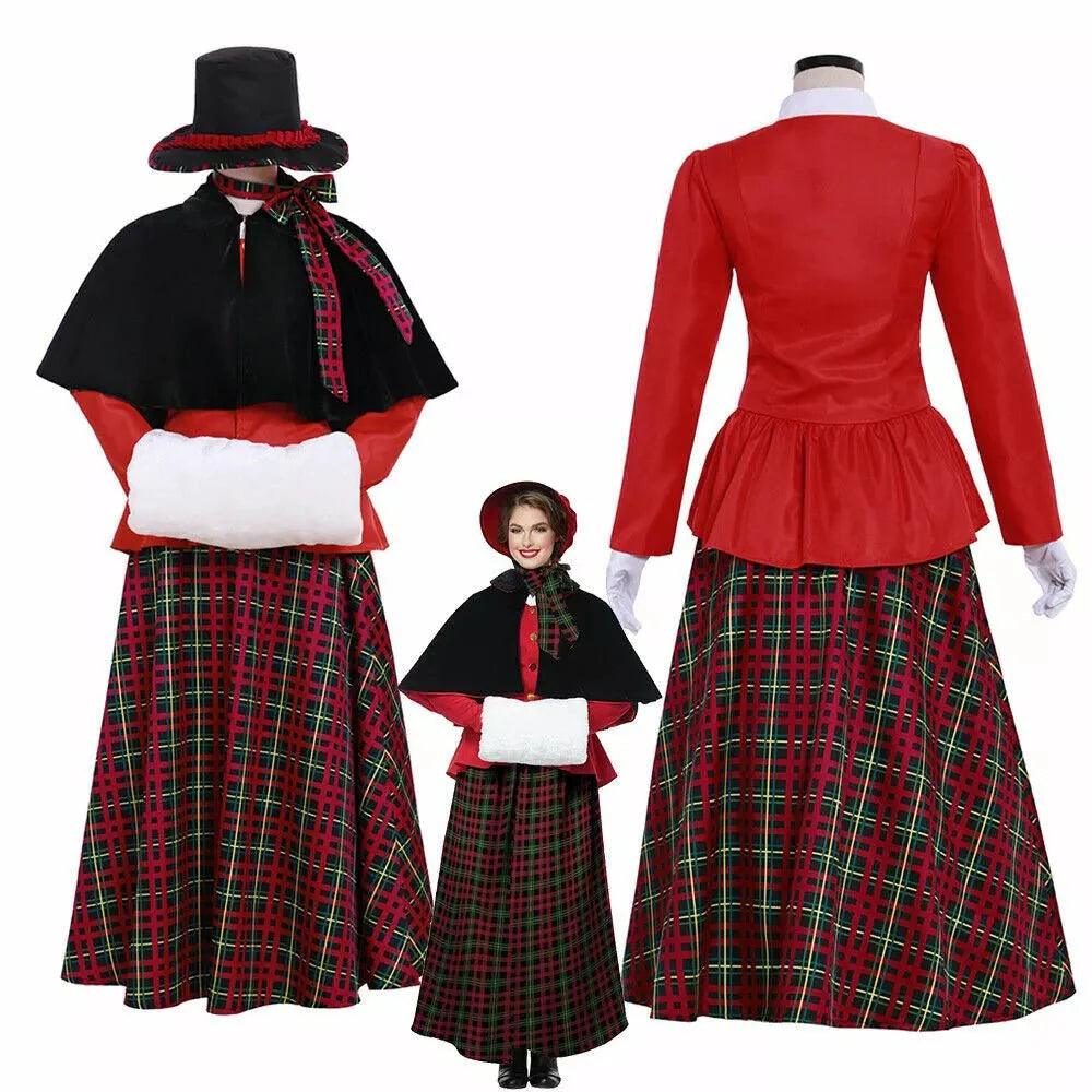 Women's Victorian Christmas Carolers Costume | Dickens Holiday Carol Dress | Coscomos - Coscosmos