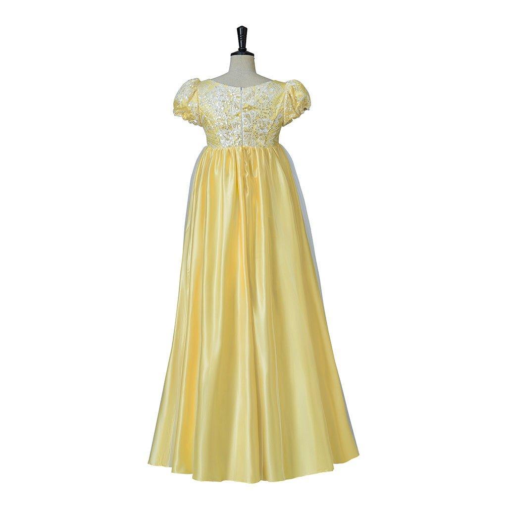 Yellow Sparkling Silk Empire Gown | Regency Style Cosplay Costume Inspired by Penelope Featherington - Coscosmos