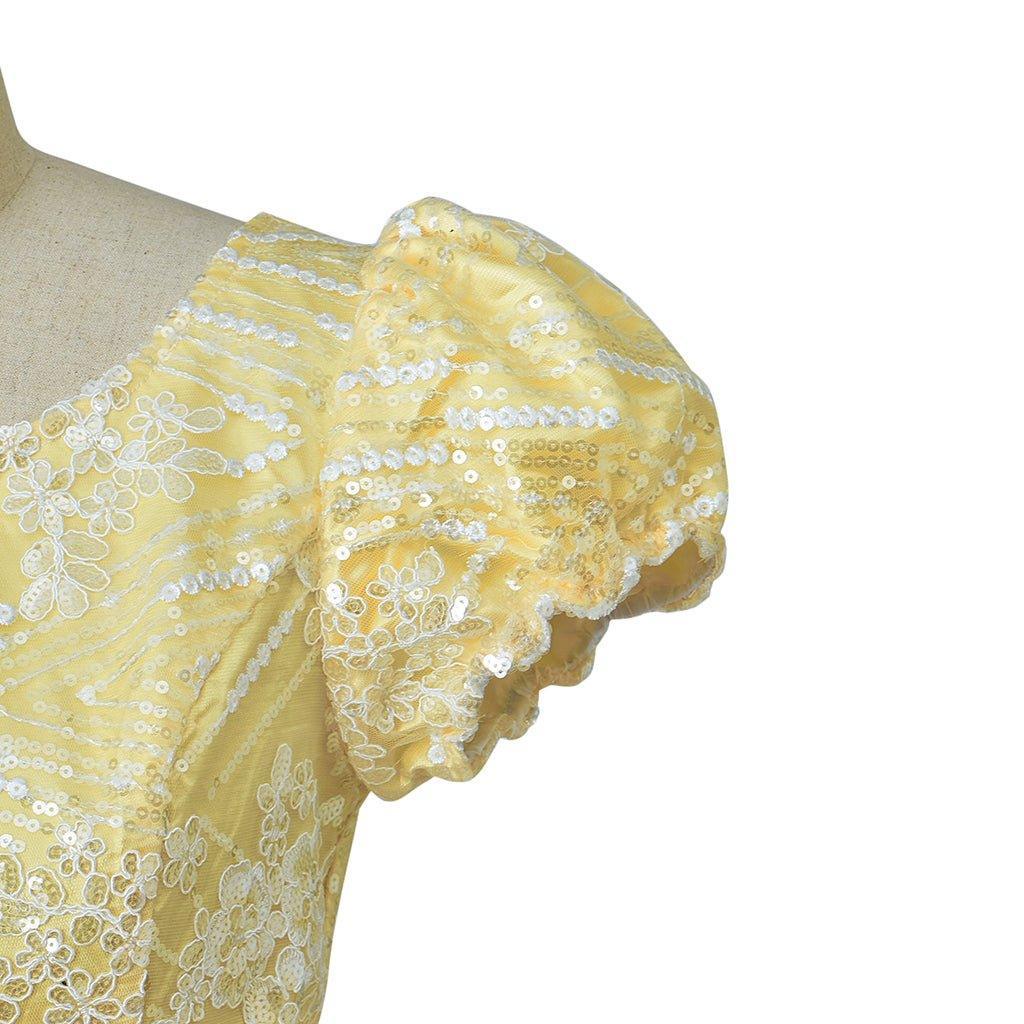 Yellow Sparkling Silk Empire Gown | Regency Style Cosplay Costume Inspired by Penelope Featherington - Coscosmos