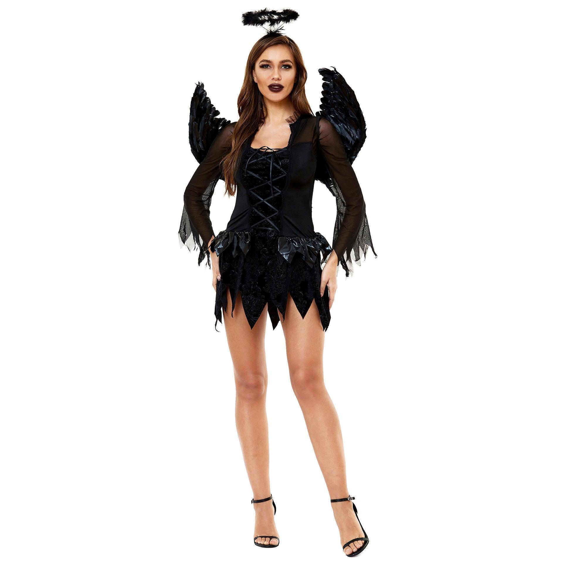 Zombie Dark Angel Women’s Costume | Gothic Evil Angel Cosplay | Halloween Ghost Bride Outfit - Coscosmos